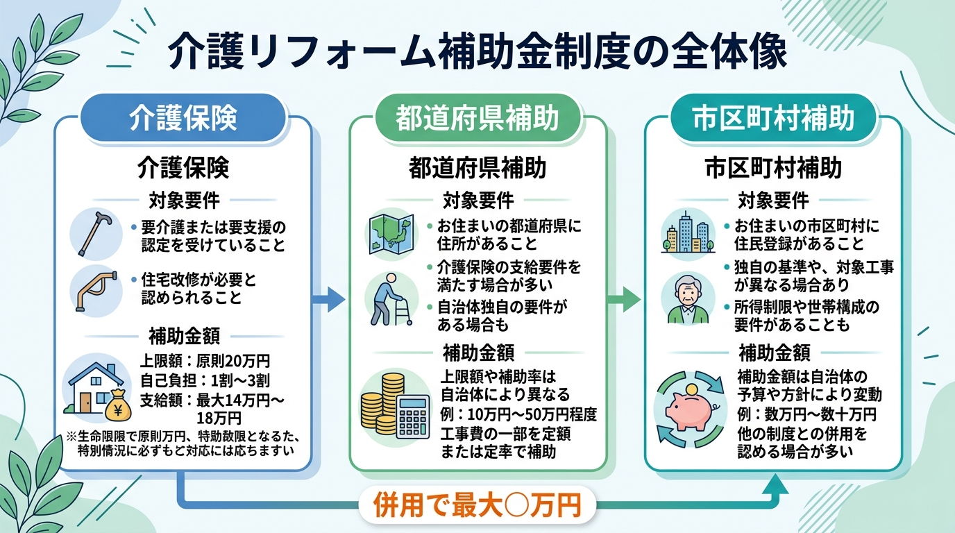 介護リフォーム補助金制度2026｜種類・金額・申請先を一覧で比較してわかりやすく解説