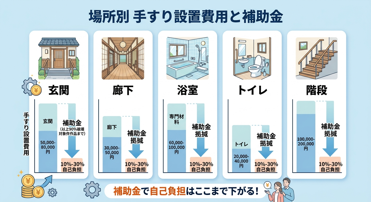 介護リフォーム 手すり費用の内訳2026｜場所別の工事単価・材料費・補助金差引後の自己負担額を徹底比較
