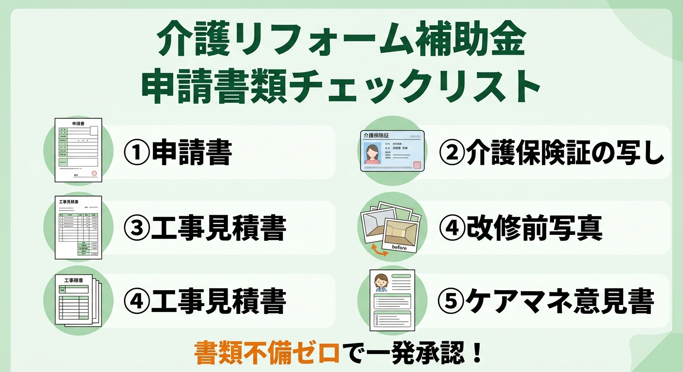 介護リフォーム 補助金の申請書類一覧2026｜記入例・よくある不備と一発で通すコツ