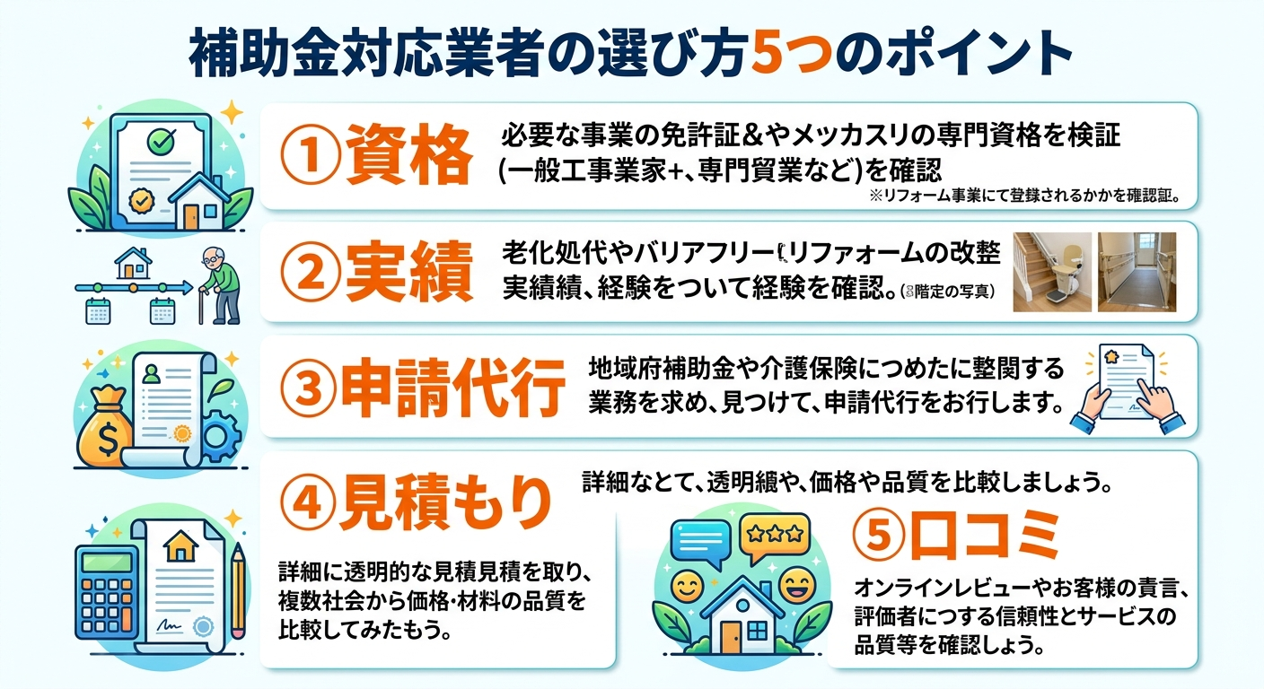 介護リフォーム 補助金の対象業者の探し方2026|見積もり比較から補助金申請まで任せられる業者を選ぶ完全ガイド