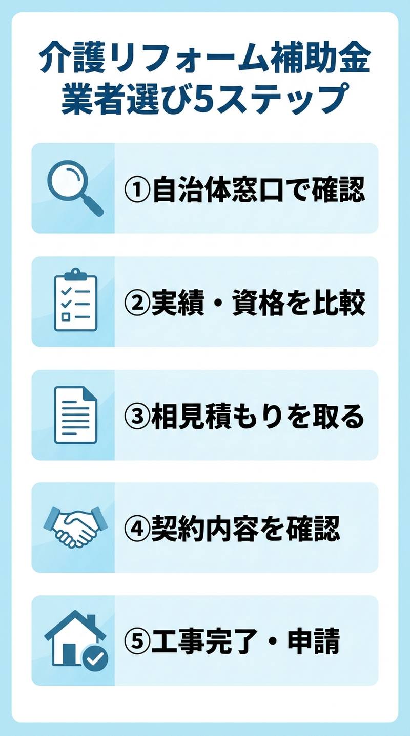 介護リフォーム 補助金の対象業者の探し方2026|見積もり依頼から工事完了まで業者選びで損しない完全ガイド