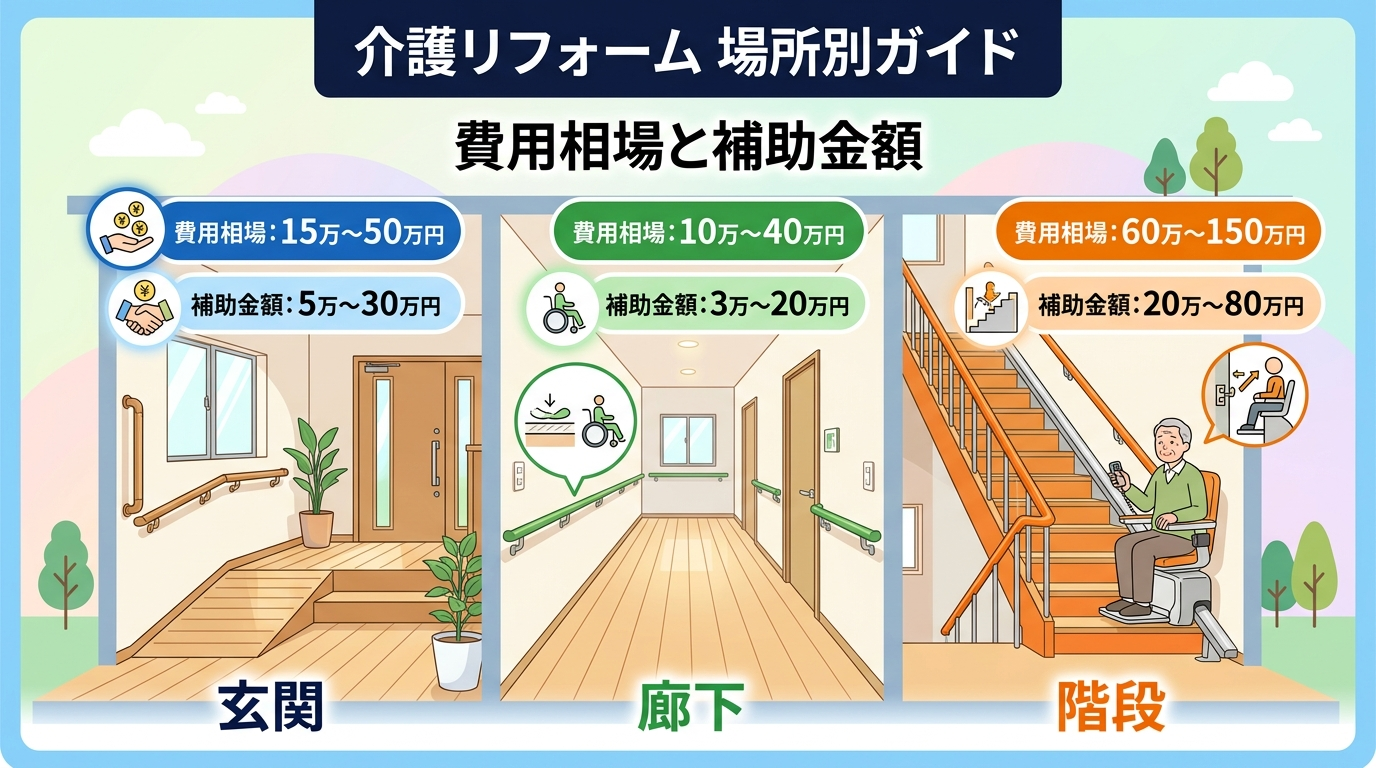 介護リフォーム 玄関・廊下・階段の補助金2026｜スロープ・手すり・昇降機の費用相場と申請手順