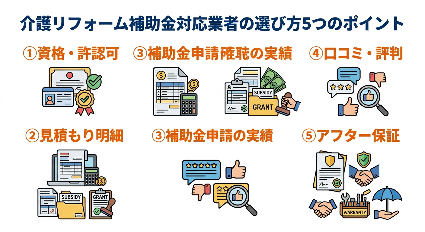 介護リフォーム補助金の対象業者の選び方2026｜補助金申請から工事完了まで安心して任せられる業者を費用・実績・口コミで比較する方法