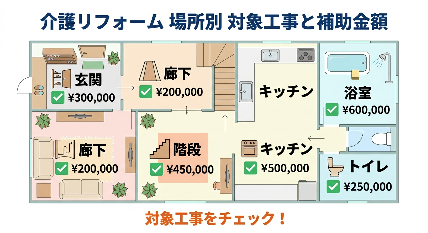 介護リフォーム 補助金の対象工事一覧2026｜玄関・廊下・階段・キッチンで使える制度と申請のコツ